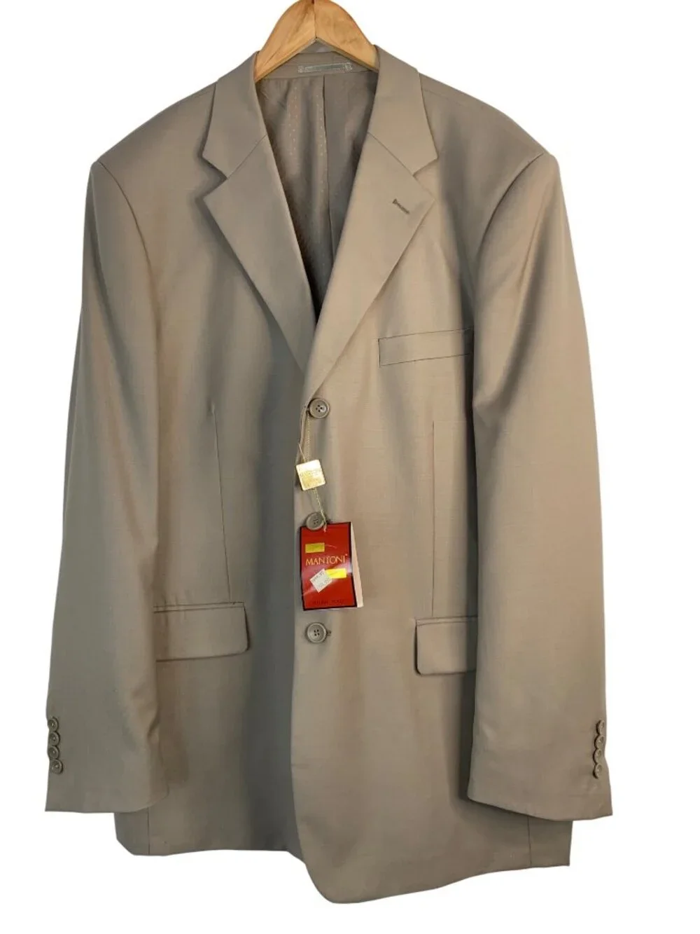 NWT Mantoni Mens Super 140s Suit Jacket & Pleated Pants Tan 48L x 37 Wool